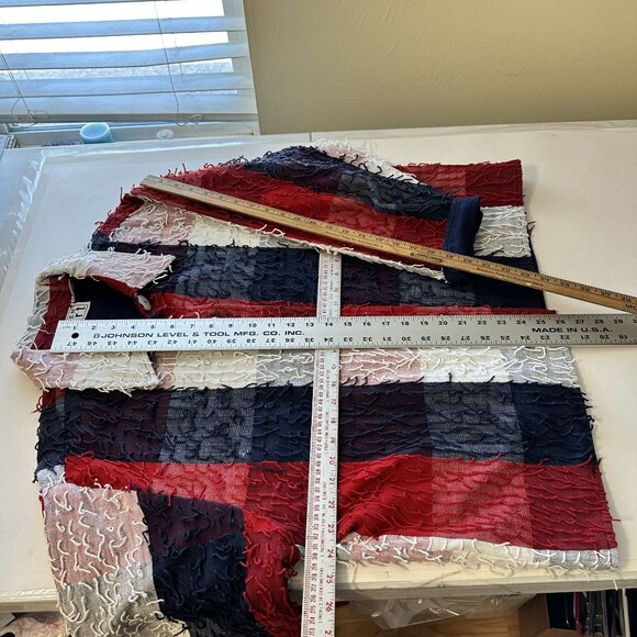 Keren Hart Womens Textured Shacket Red White Blue Plaid Button Up Shirt Cotton L - Picture 4 of 7